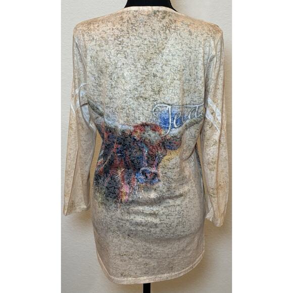 Reba “Texas” Embellished Knit Top 3/4 Sleeves Size Small - Picture 4 of 5